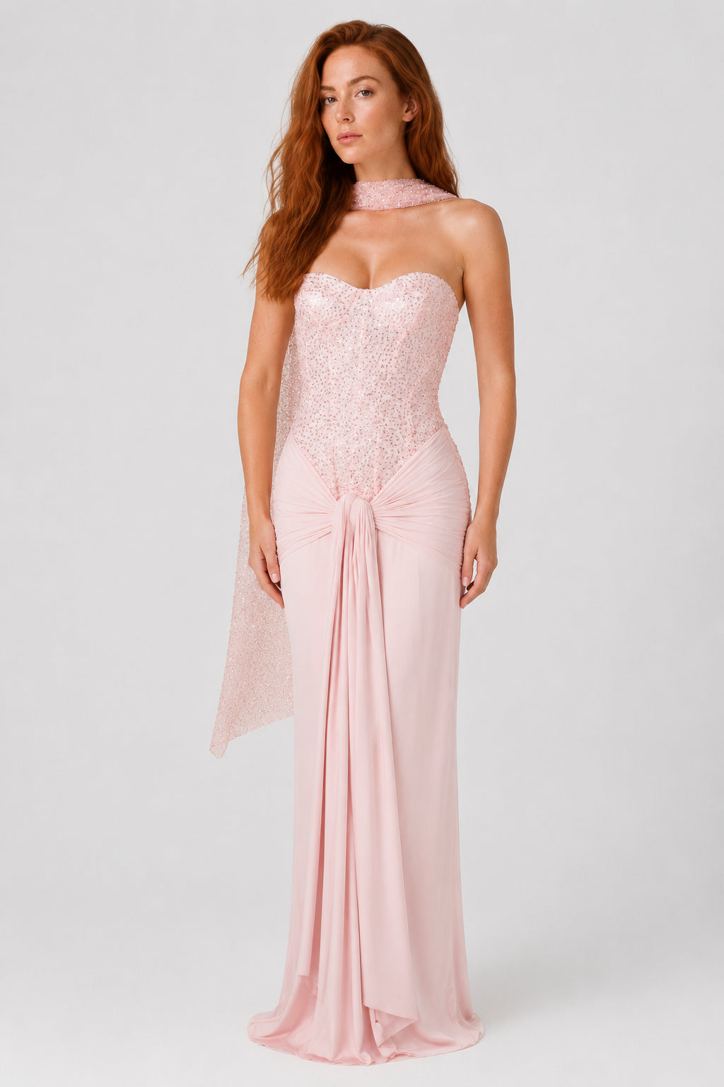 Xanthe Strapless Jersey Maxi Dress Blush