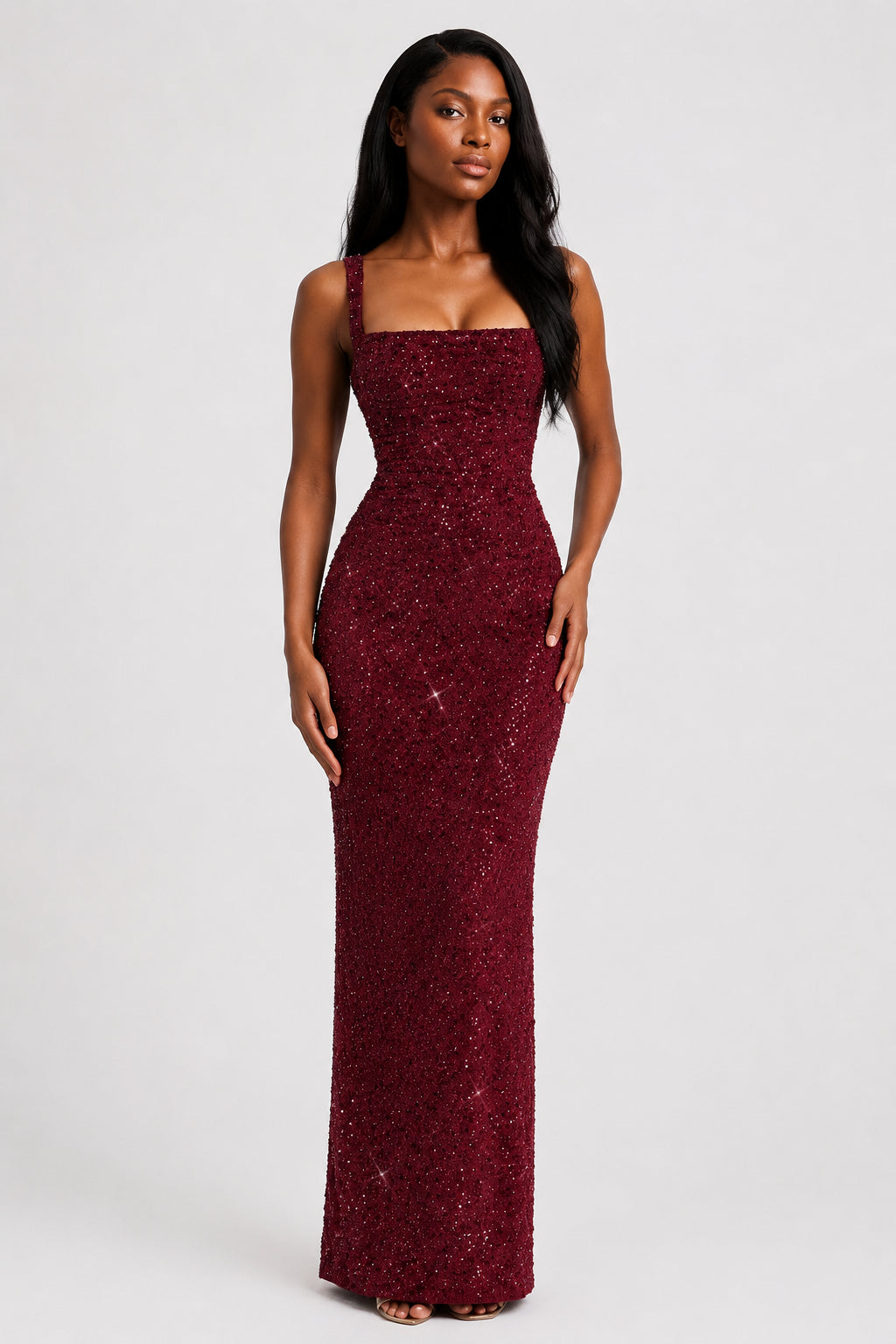 Daydream Sequin Corset Maxi Dress Burgundy Sparkle