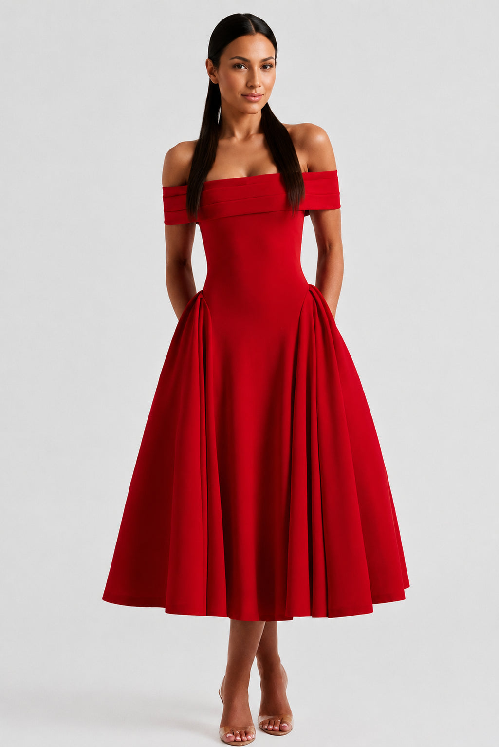 Daydream Off-Shoulder Crepe Midi Dress Red