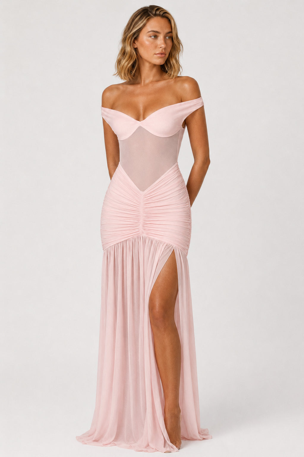 Mallorca Jersey Ruched Maxi Dress Blush