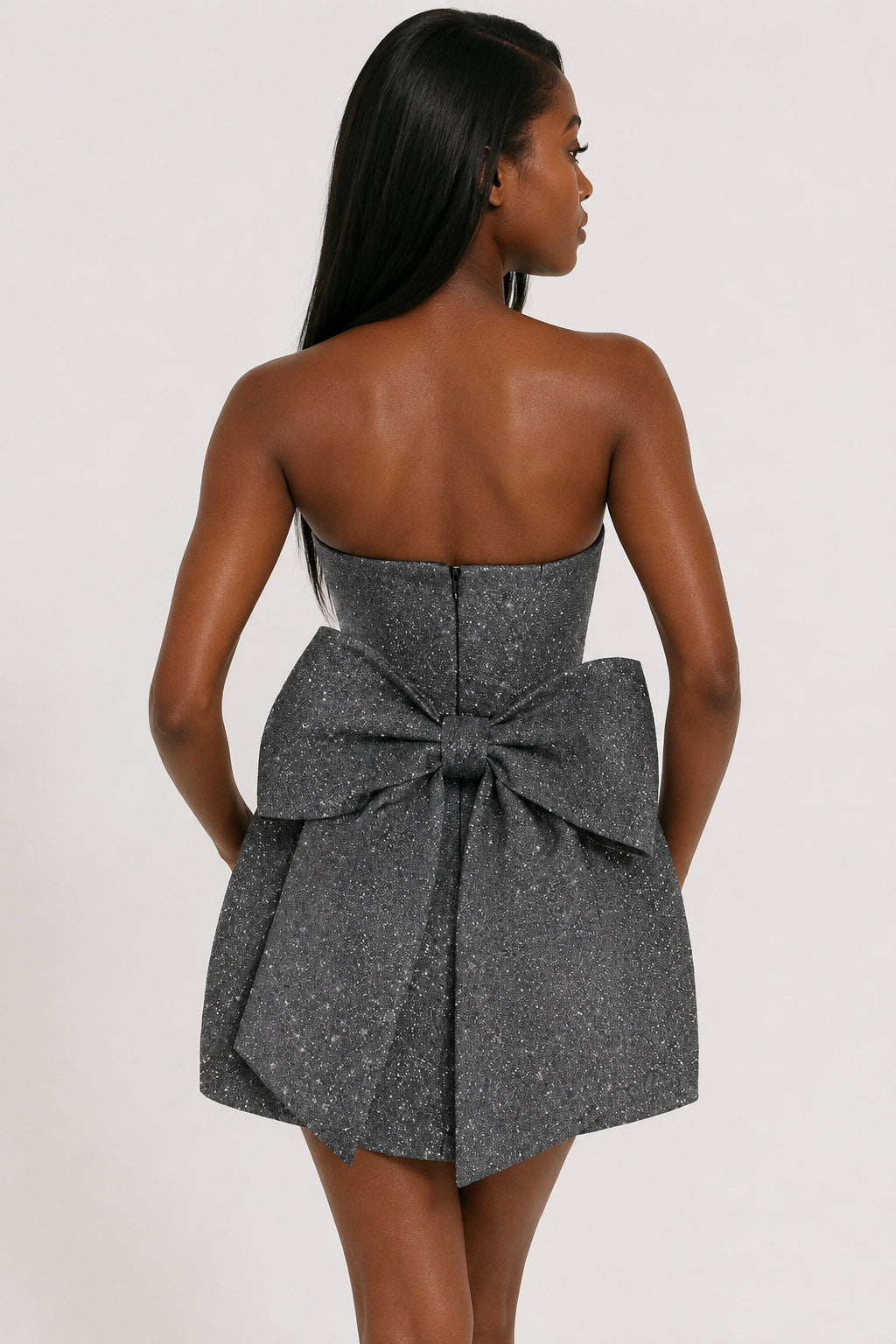Pia Strapless Sequin Mini Dress Grey Sparkle