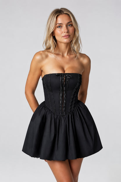 Juliette Strapless Cotton Mini Dress Black