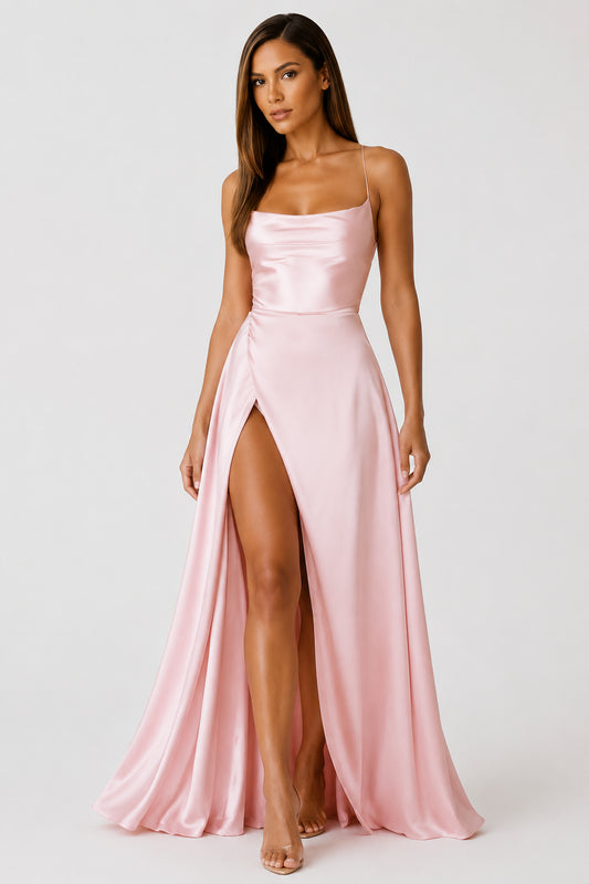 Portofino Satin Backless Maxi Dress Blush