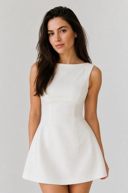 Margaux Backless Crepe Mini Dress Ivory