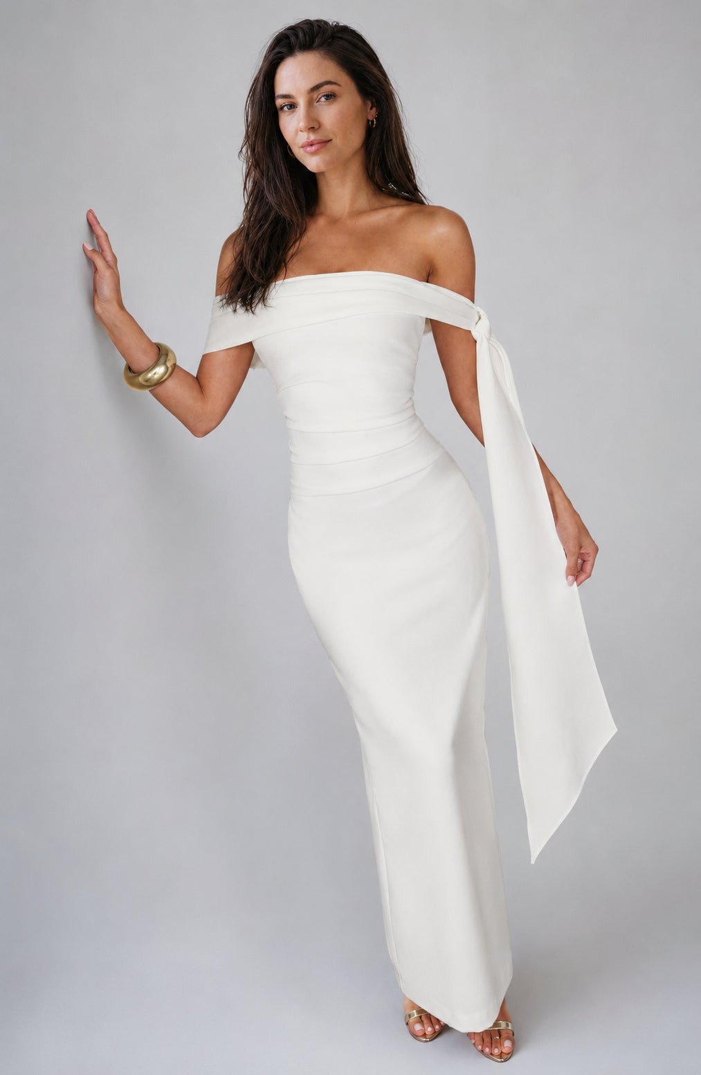 Wildflower Off-Shoulder Crepe Maxi Dress Ivory
