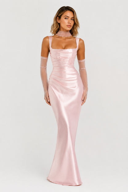 Daydream Satin Square-Neck Maxi Dress Blush