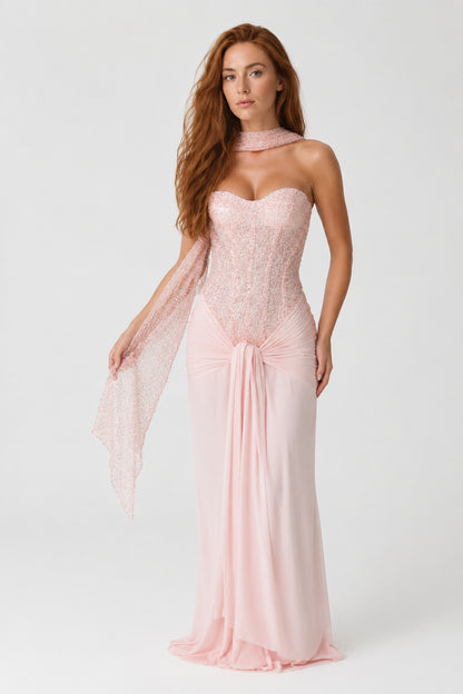 Xanthe Strapless Jersey Maxi Dress Blush