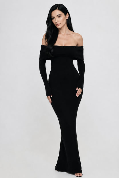 Vivienne Knit Off-Shoulder Maxi Dress Black