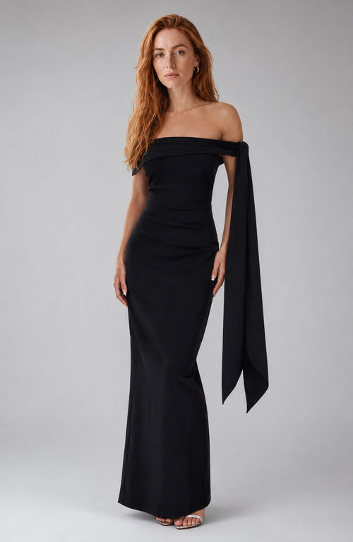 Wildflower Off-Shoulder Crepe Maxi Dress Black