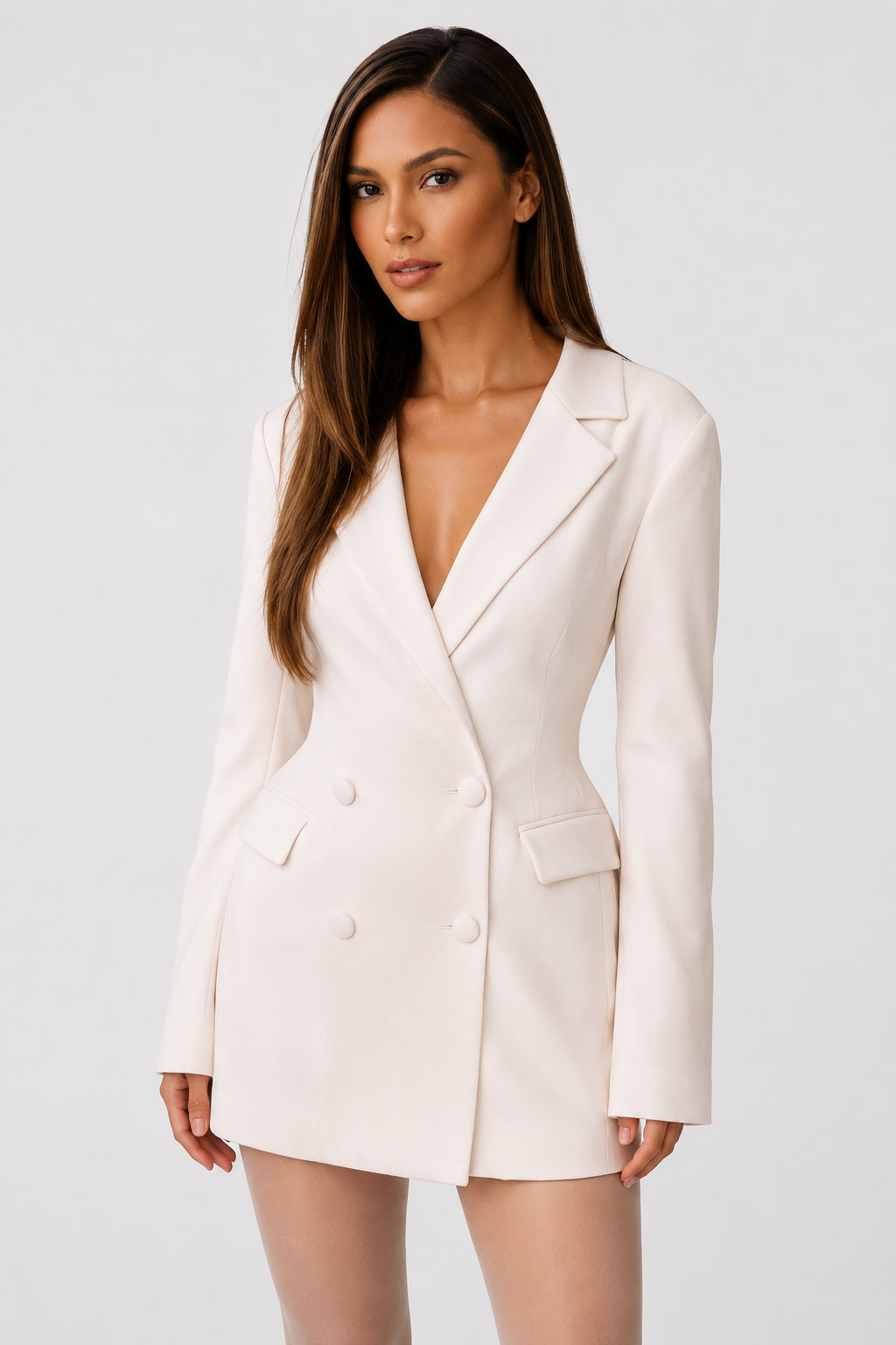 Delphine Long-Sleeve Mini Dress Ivory