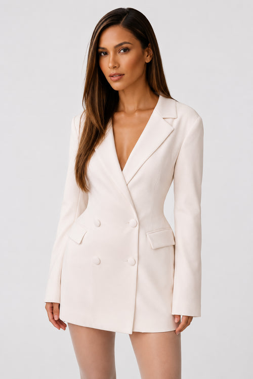 Delphine Long-Sleeve Mini Dress Ivory