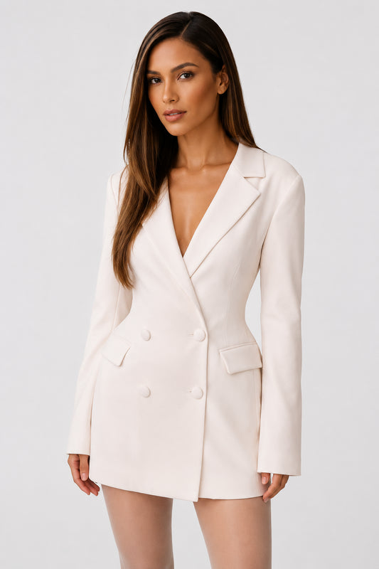 Delphine Long-Sleeve Mini Dress Ivory
