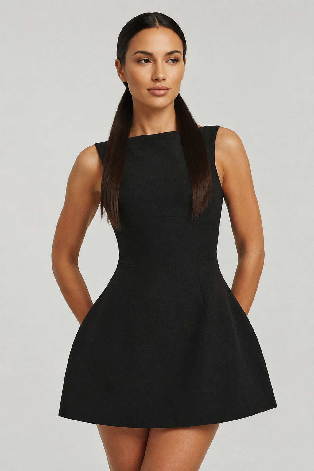 Margaux Backless Crepe Mini Dress Black