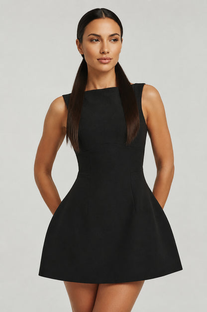 Margaux Backless Crepe Mini Dress Black
