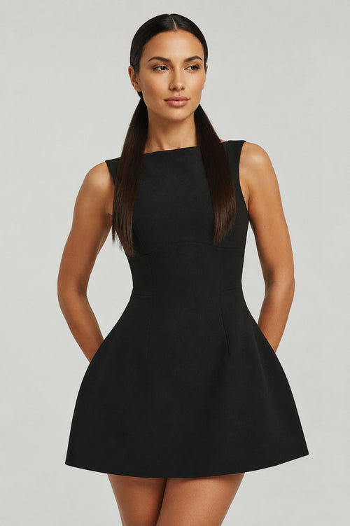 Margaux Backless Crepe Mini Dress Black