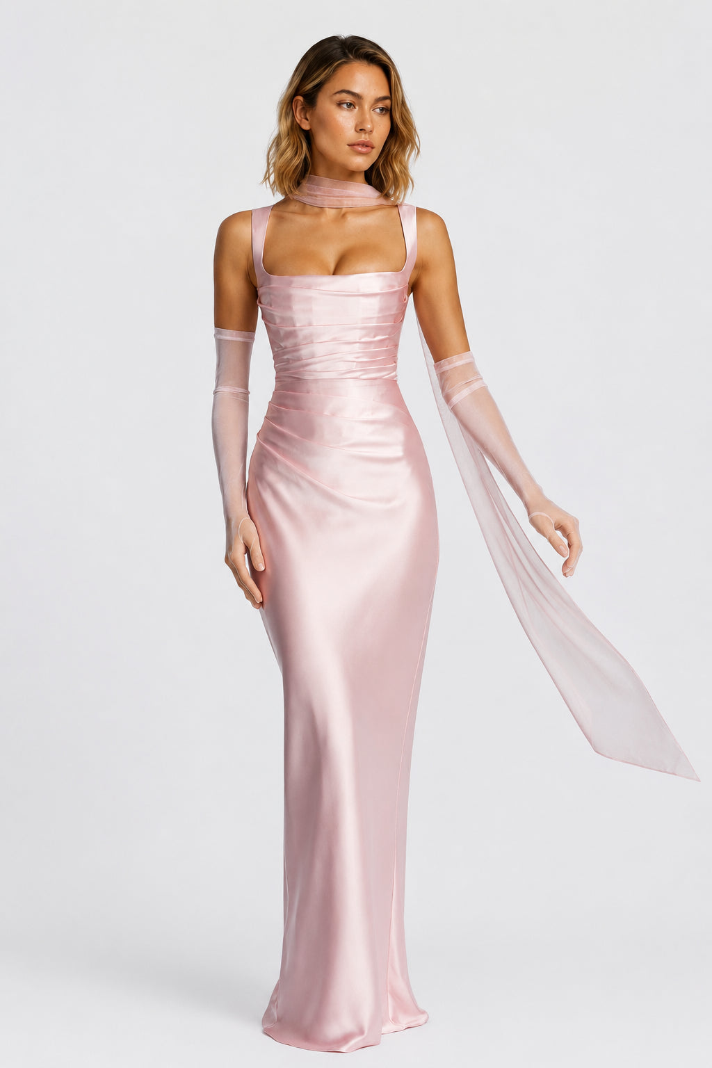 Daydream Satin Square-Neck Maxi Dress Blush