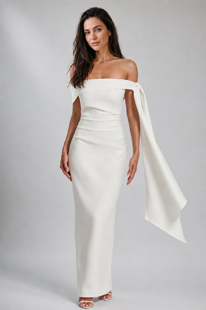 Wildflower Off-Shoulder Crepe Maxi Dress Ivory
