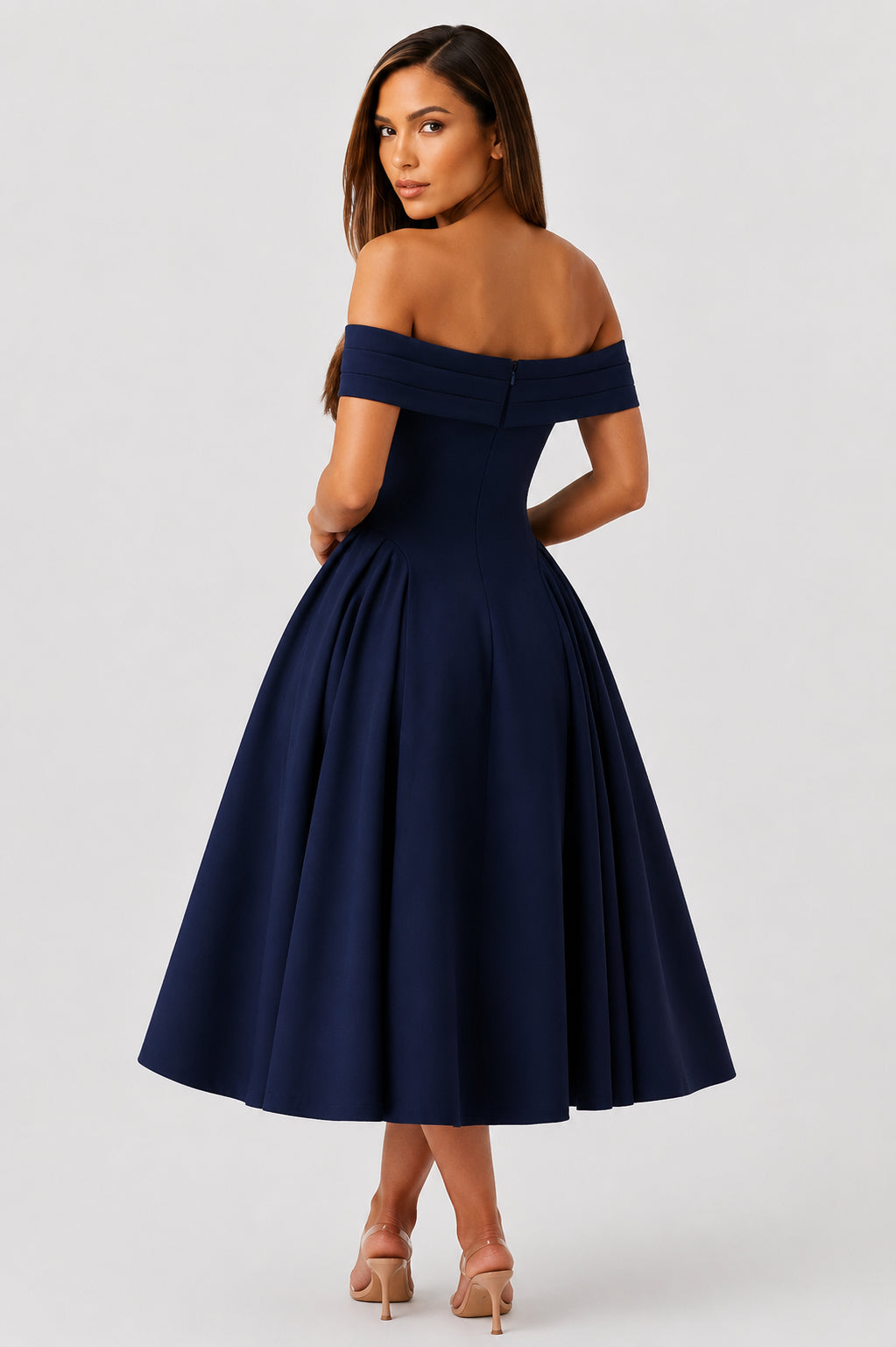 Daydream Off-Shoulder Crepe Midi Dress Navy