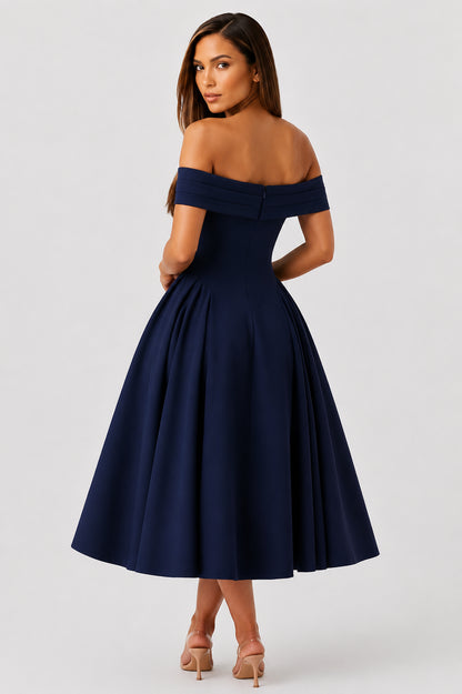 Daydream Off-Shoulder Crepe Midi Dress Navy