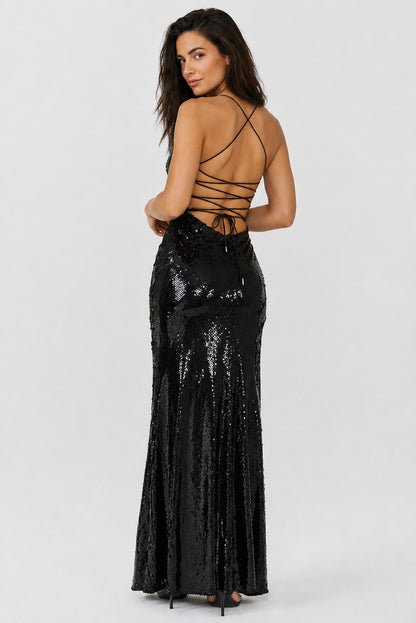Talia Backless Sequin Maxi Dress Black