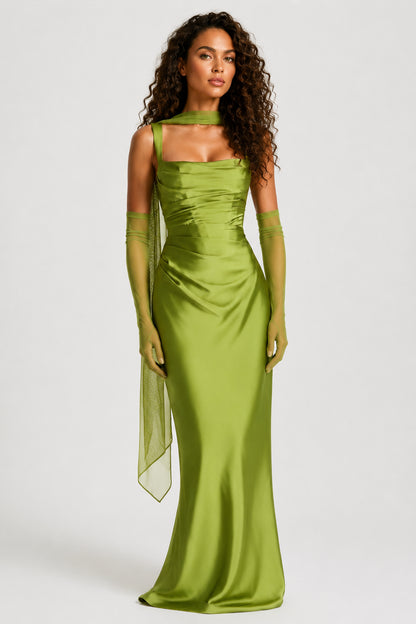 Daydream Satin Square-Neck Maxi Dress Olive