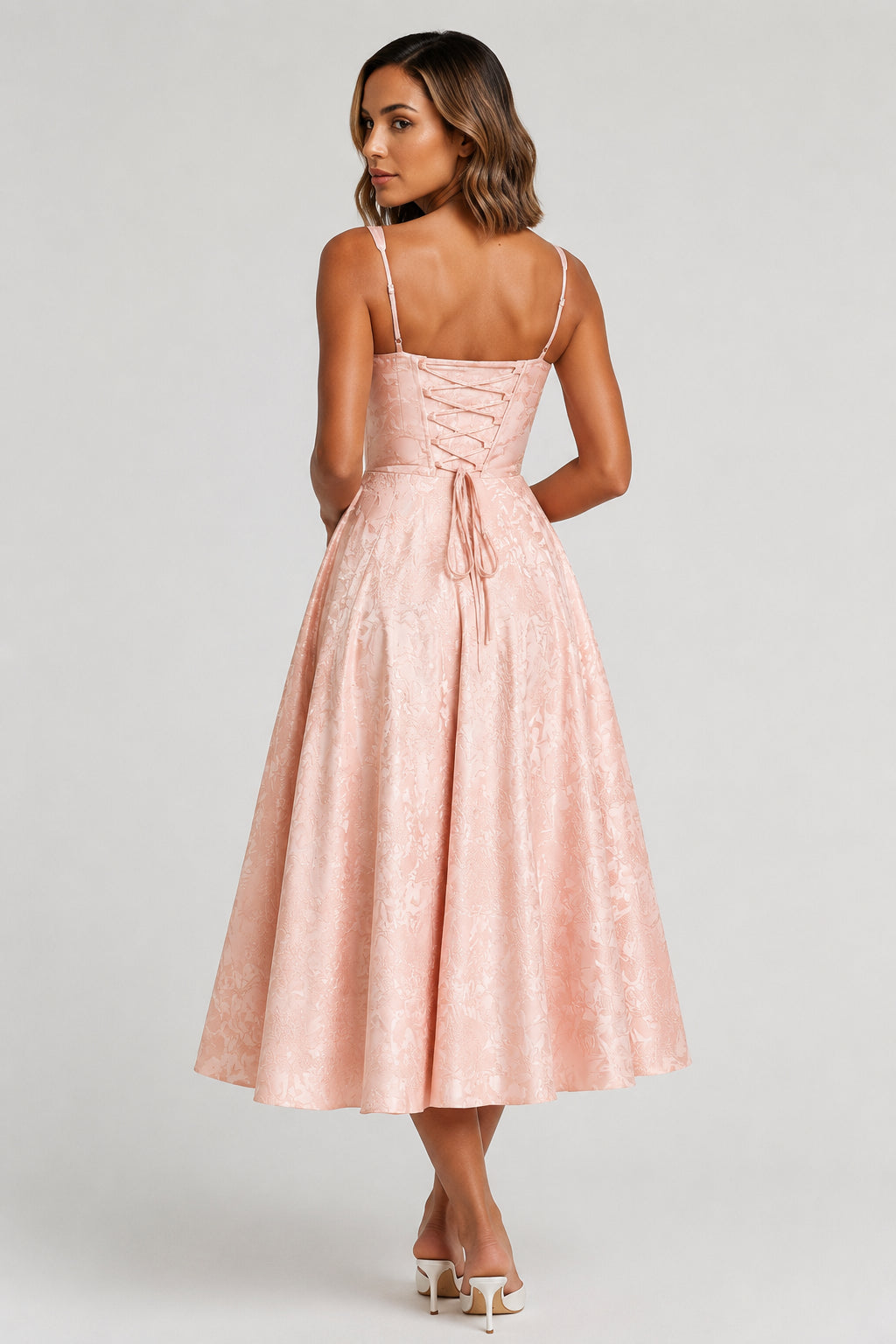 Chelsea Lace Sleeveless Midi Dress Soft Peach