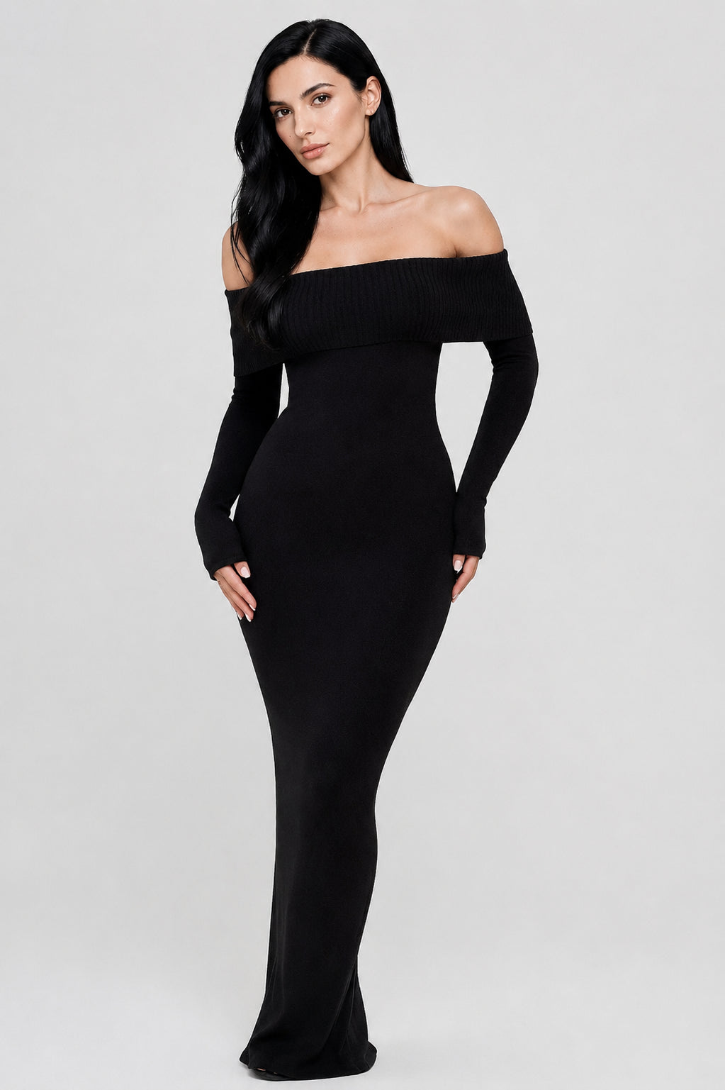 Vivienne Knit Off-Shoulder Maxi Dress Black