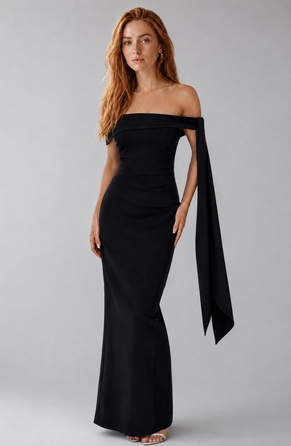 Wildflower Off-Shoulder Crepe Maxi Dress Black