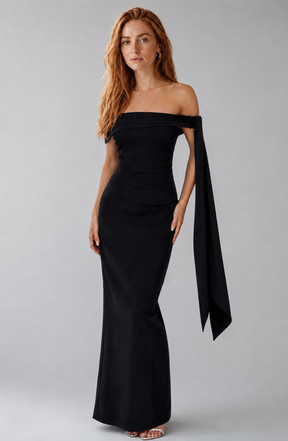 Wildflower Off-Shoulder Crepe Maxi Dress Black