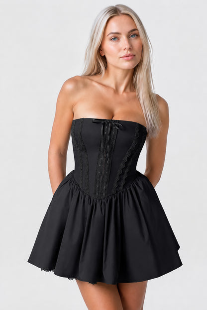 Juliette Strapless Cotton Mini Dress Black