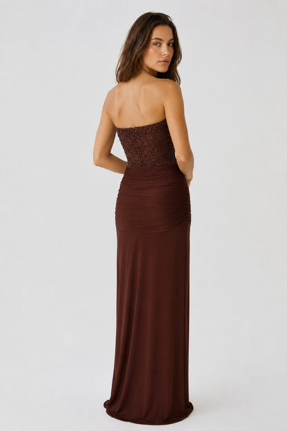Xanthe Strapless Jersey Maxi Dress Plum Brown