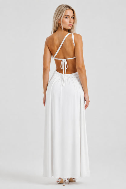 Moonrise Backless Flowy Maxi Dress White