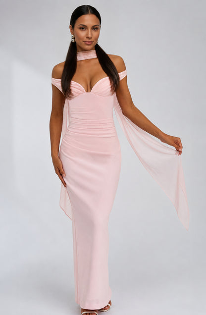 Seabreeze Plunge-Neckline Crepe Maxi Dress Blush