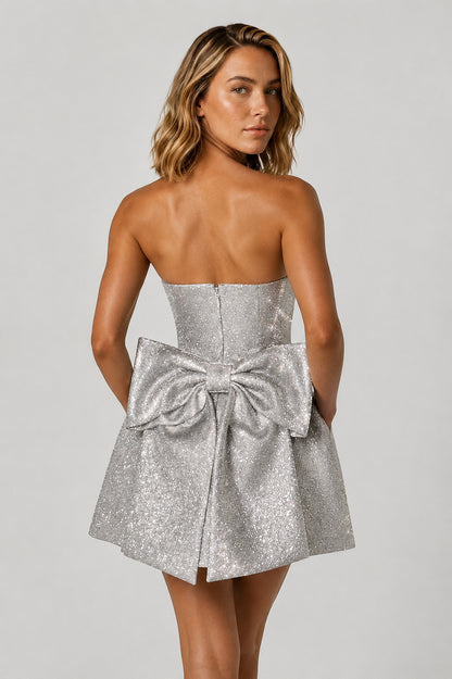 Pia Strapless Sequin Mini Dress Silver Sparkle