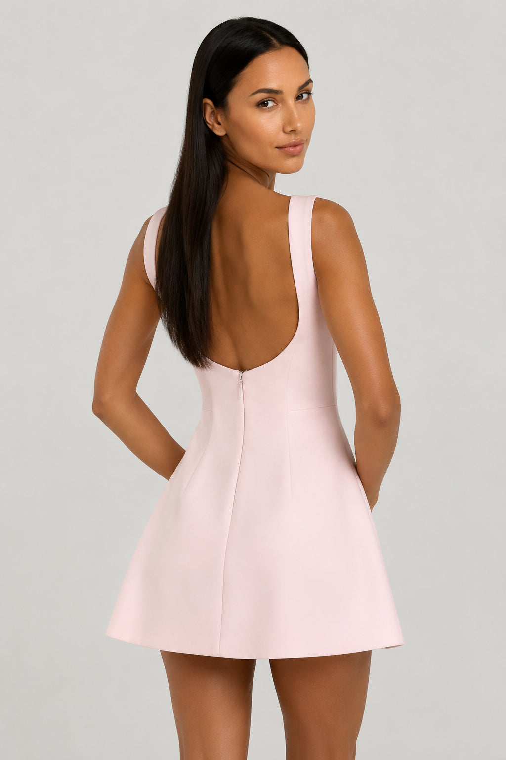 Margaux Backless Crepe Mini Dress Blush