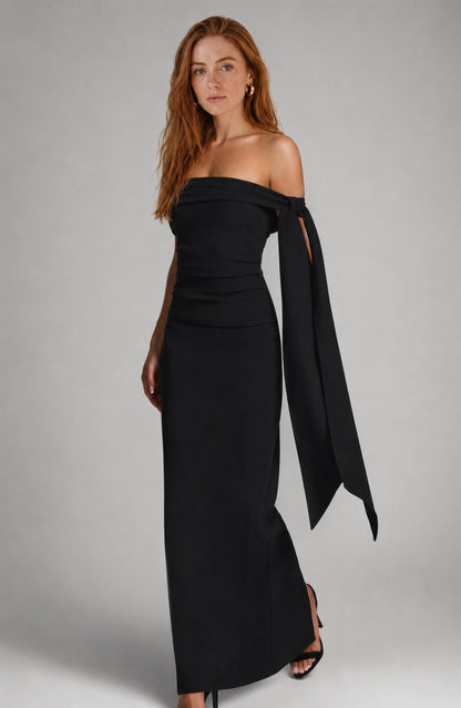 Wildflower Off-Shoulder Crepe Maxi Dress Black