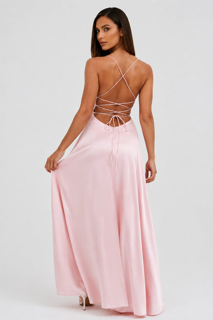 Portofino Satin Backless Maxi Dress Blush