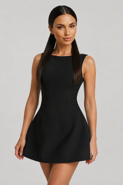 Margaux Backless Crepe Mini Dress Black
