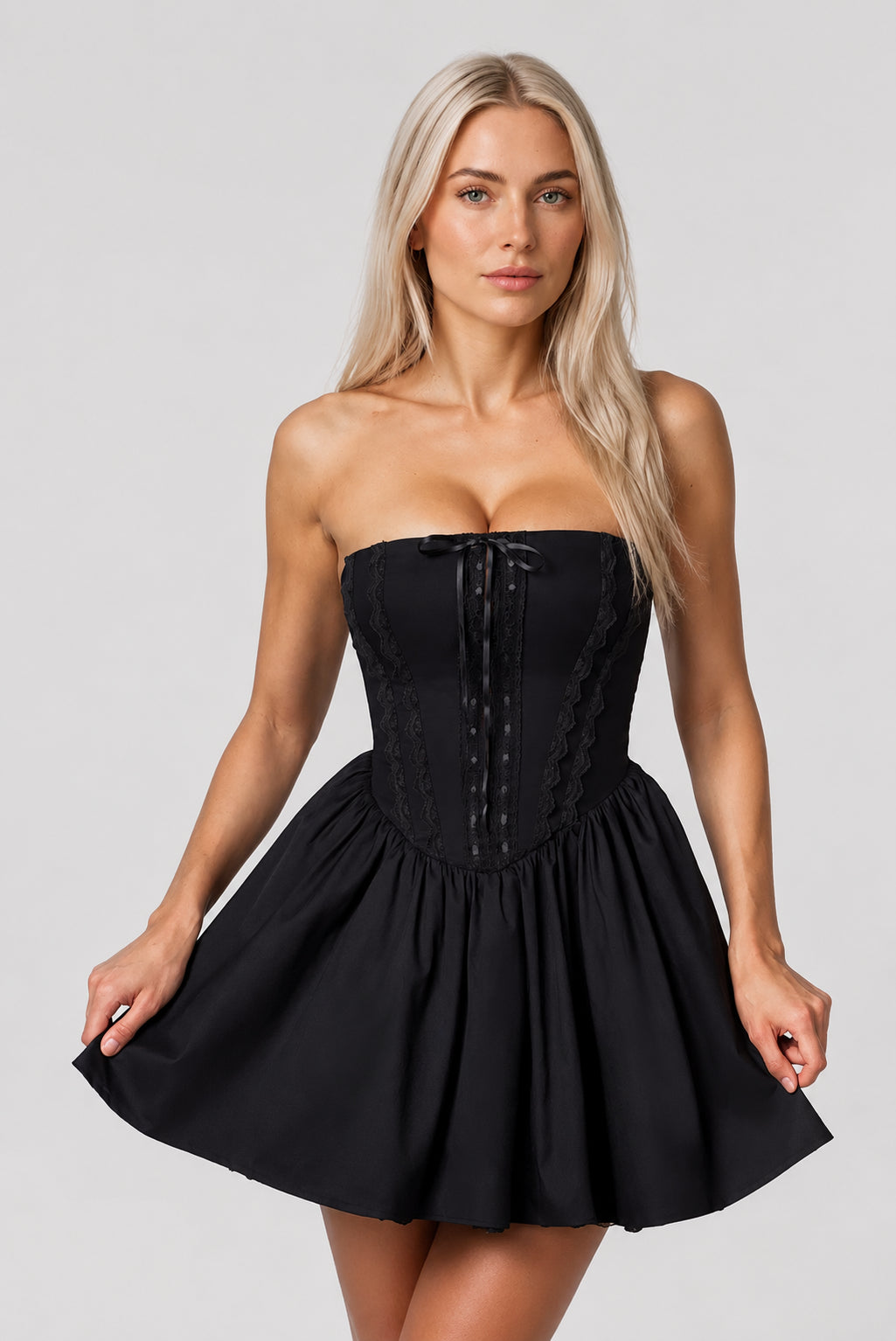 Juliette Strapless Cotton Mini Dress Black