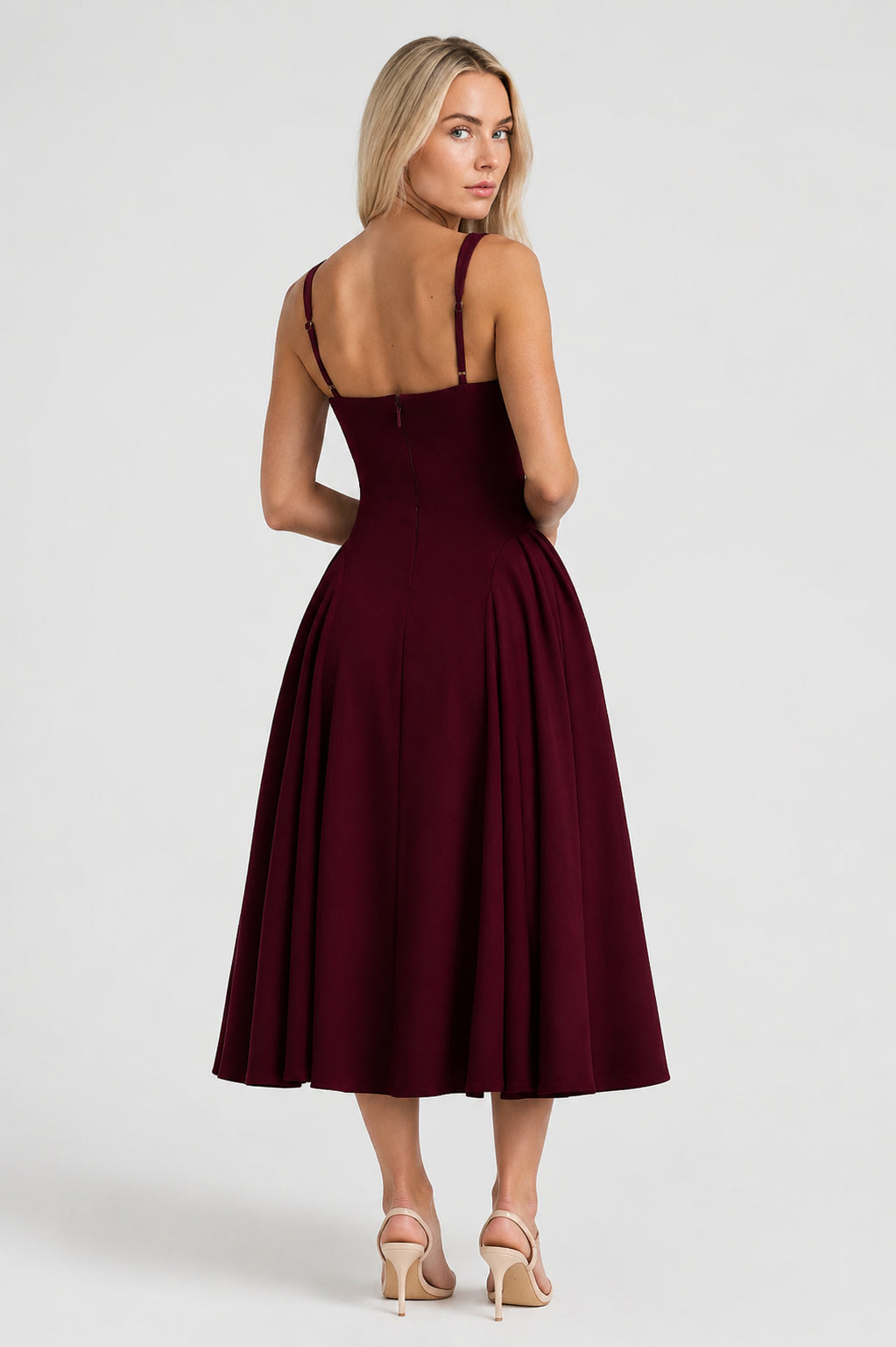 Halle Crepe Square-Neck Midi Dress Cherry Lacquer