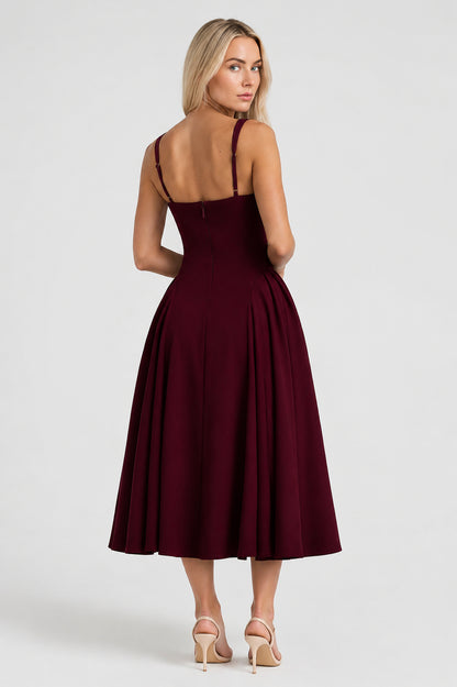 Halle Crepe Square-Neck Midi Dress Cherry Lacquer