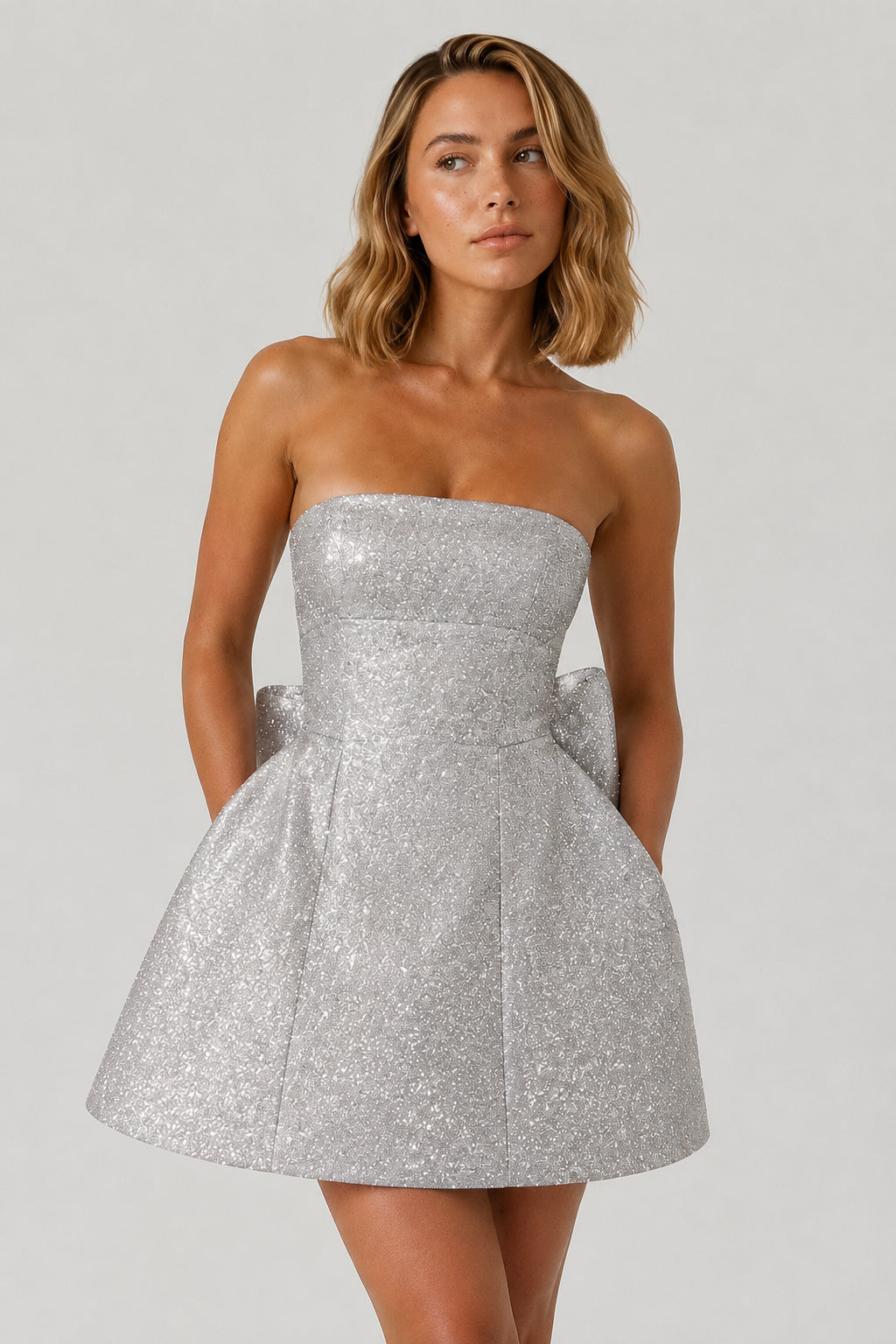 Pia Strapless Sequin Mini Dress Silver Sparkle