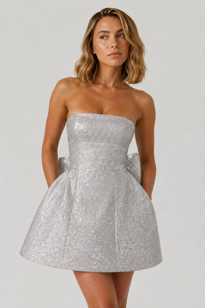 Pia Strapless Sequin Mini Dress Silver Sparkle
