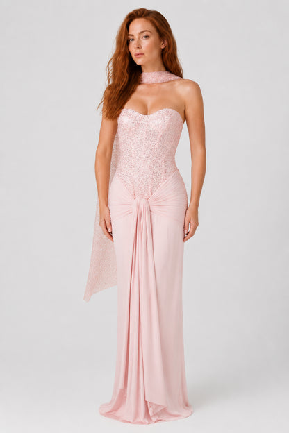 Xanthe Strapless Jersey Maxi Dress Blush