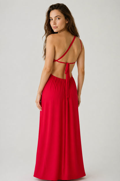 Moonrise Flowy One-Shoulder Maxi Dress Red