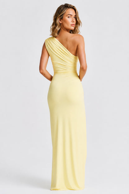 Genevieve One-Shoulder Strapless Maxi Dress Lemon