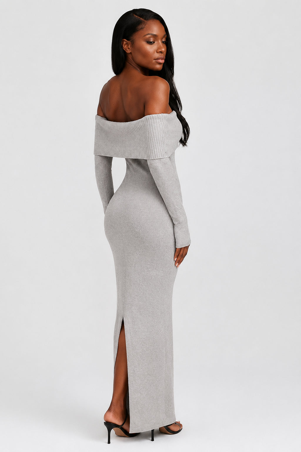 Vivienne Knit Off-Shoulder Maxi Dress Grey