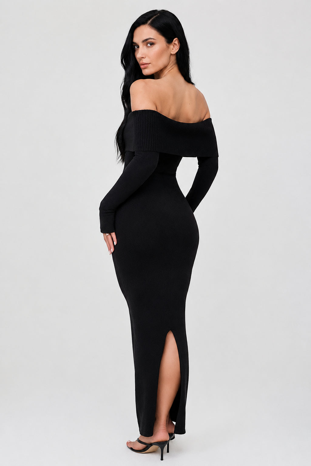 Vivienne Knit Off-Shoulder Maxi Dress Black