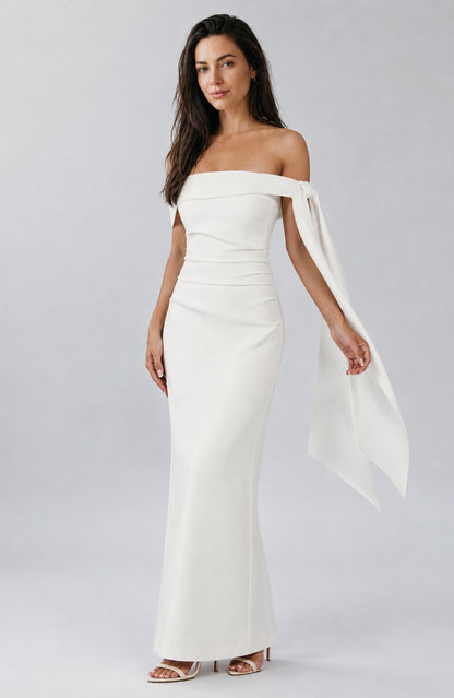 Wildflower Off-Shoulder Crepe Maxi Dress Ivory