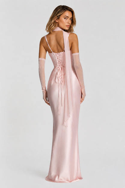 Daydream Satin Square-Neck Maxi Dress Blush